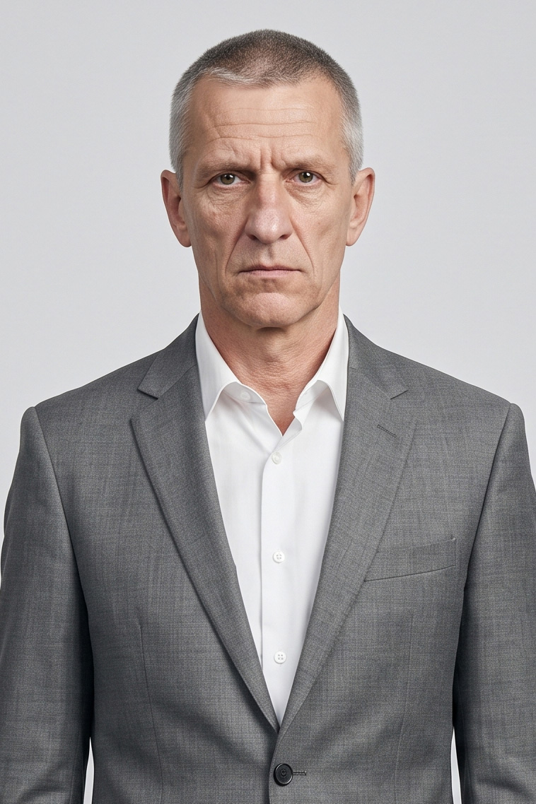 László — Hűvös elegancia és nyers tekintély. László karakán, diszkrét alakja azonnali súlyt és hitelességet ad a prémium B2B kampányoknak.